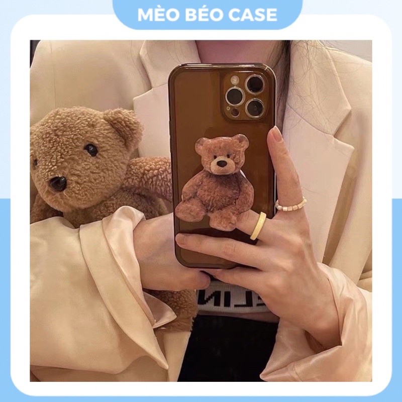 (SIÊU RẺ) Ốp lưng iphone Nâu trong bảo vệ cam kèm giá đỡ gấu Teddy 7plus/8/8plus/x/xr/xs/11/12/13/pro/max/plus/promax