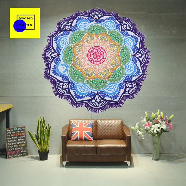 mandala tapestry bohemian tapestry Thảm Tròn Đi Biển / Treo Tường Họa Tiết Hoa Sen Phong Cách Bohemian