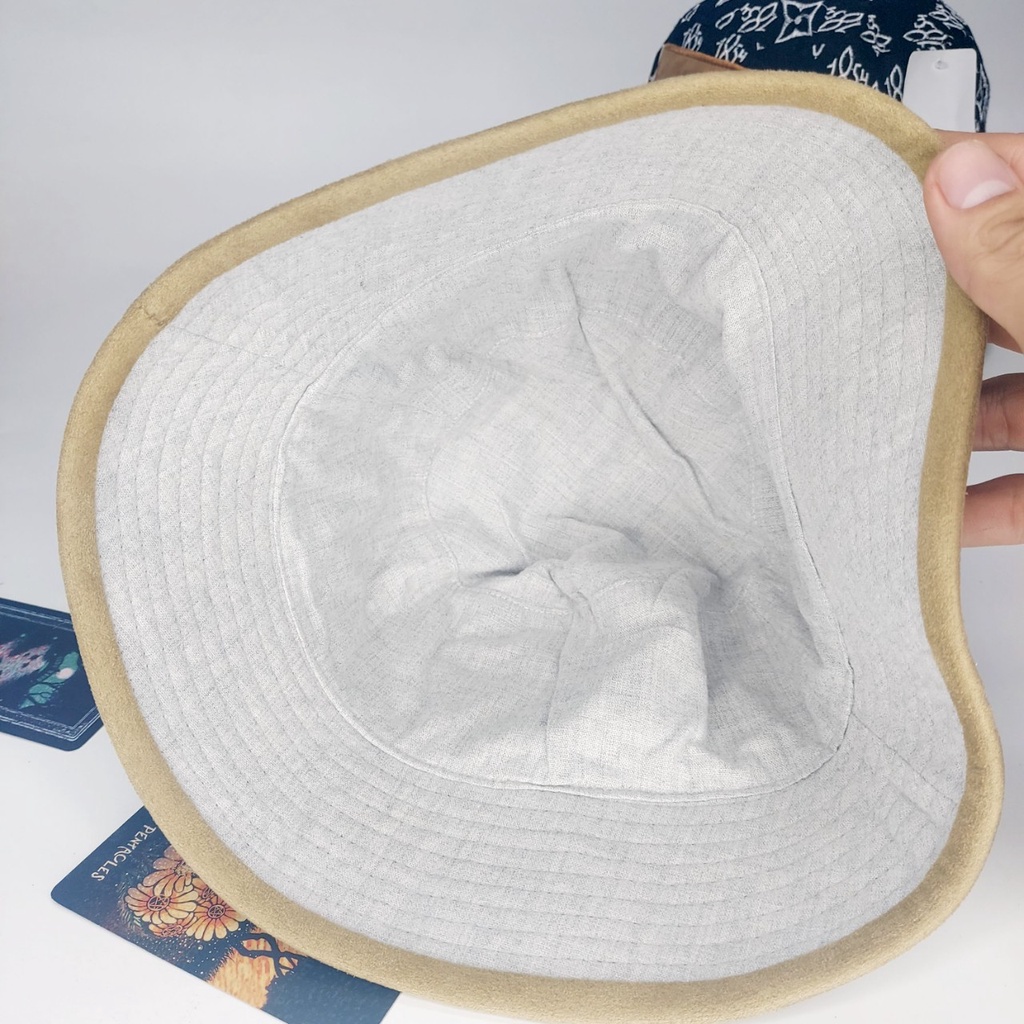 Nón vành , Mũ bucket tròn LV logo da lộn họa tiết đẹp from 56 - 58  có 2 màu