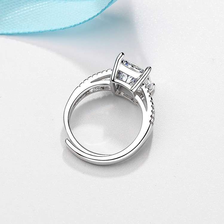 Nhẫn thời trang nữ đá vuông to sáng lấp lánh, bạc Ý S925 - N64