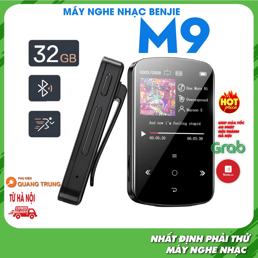 Máy nghe nhạc benjie M9 mới nhất, dung lượng 32GB, bluetooth 4.2, chức năng đo calories hỗ trợ tập thể dục thể thao