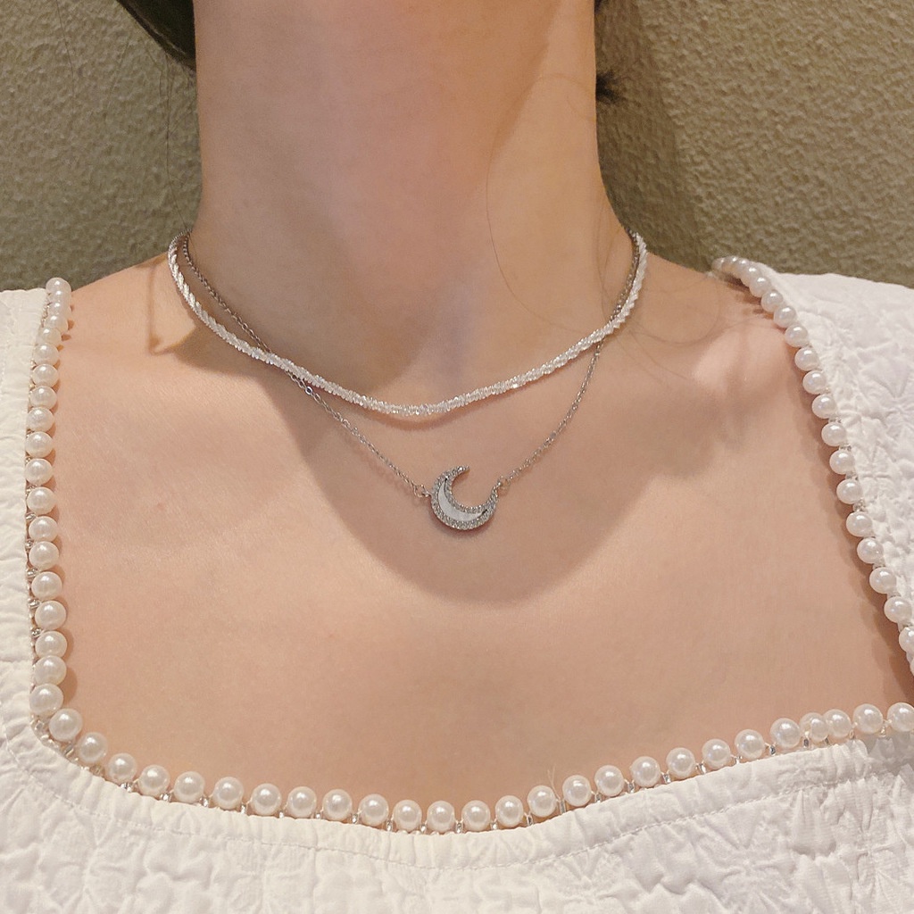 Vòng cổ Hai Lớp Đính Đá Lấp Lánh Phong Cách Harajuku Sang Trọng