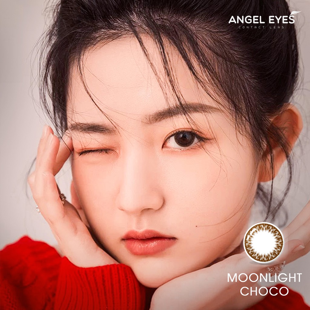 Lens giãn tròng nâu choco tự nhiên Moonlight hiệu Angel Eyes đường kính 14.5mm có cận từ 0 đến 6