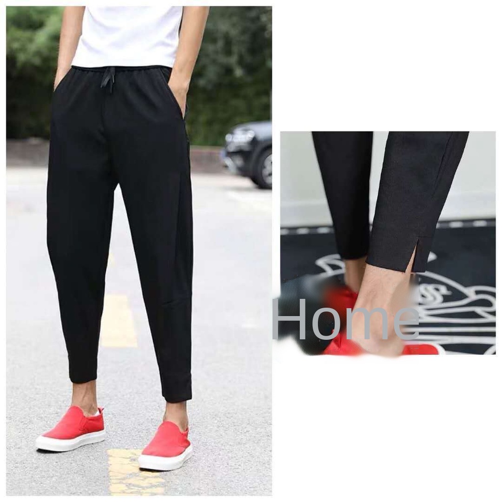 Quần dài thể thao bó cổ chân co giãn màu đen thời trang thu đông cho nam