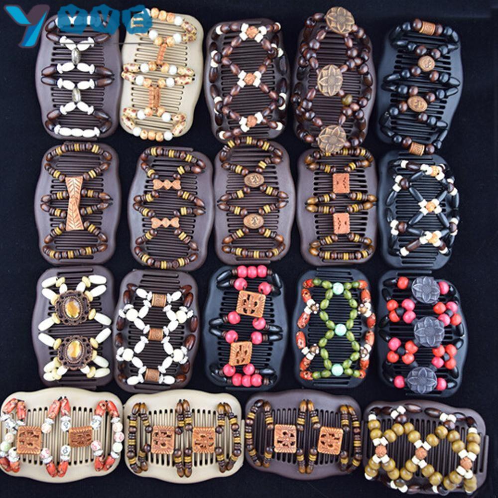 Lược kẹp búi tóc phối hạt gỗ xinh xắn dành cho nữ