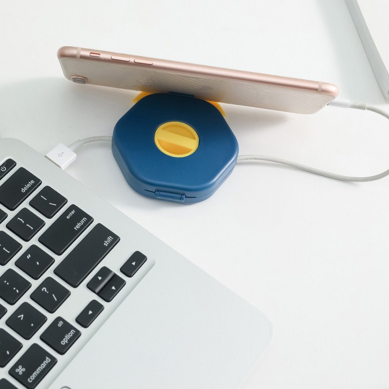 Hộp Đựng Dây Cáp Sạc USB Hình Lục Giác Đa Năng Có Giá Đỡ Điện Thoại