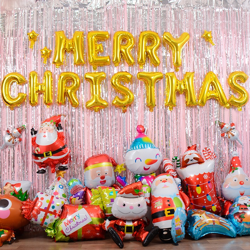Bong Bóng Bằng Màng Nhôm Hình Ông Già Noel / Người Tuyết / Tuần Lộc Hoạt Hình Nhiều Kiểu Dùng Trang Trí Giáng Sinh / Lễ