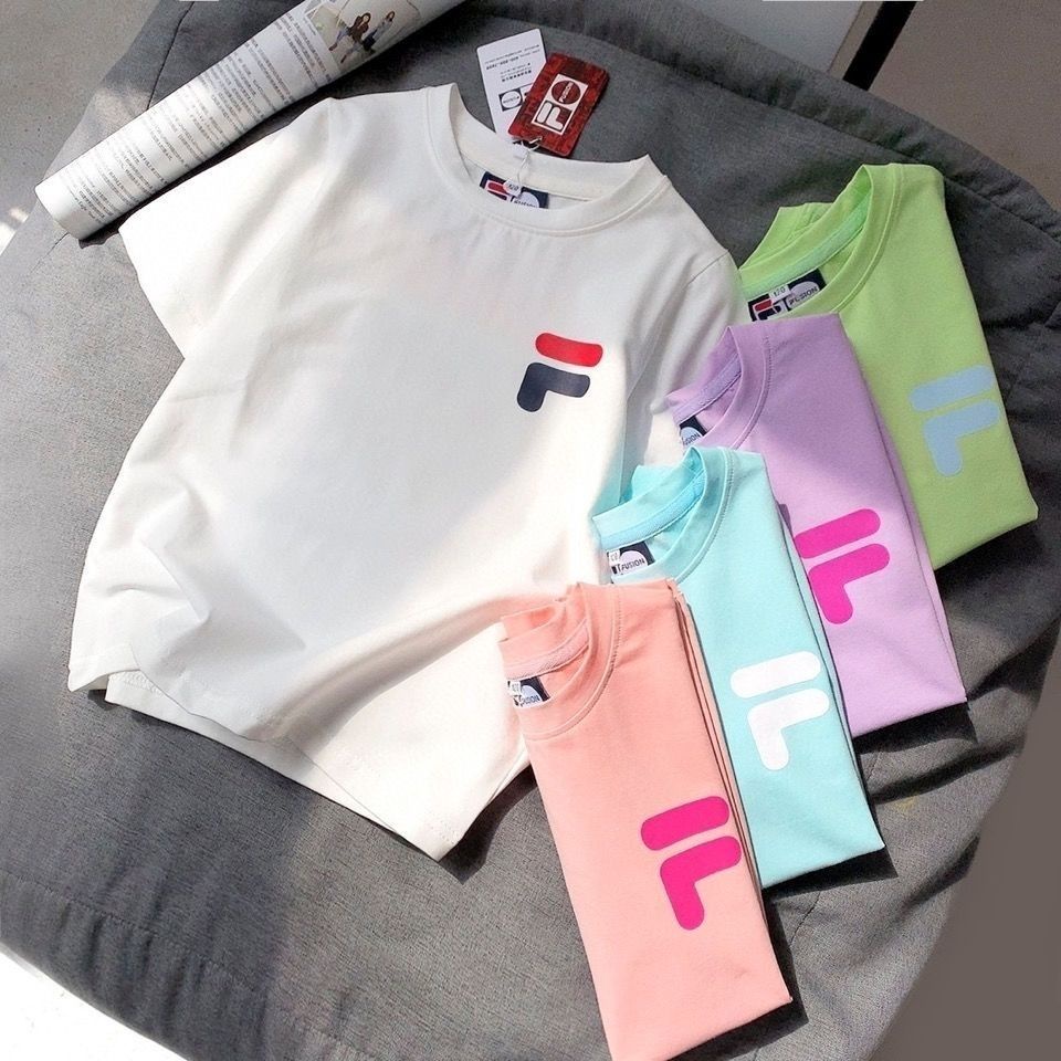 Áo thun Fila chất cotton ngắn tay cổ tròn thời trang thoải mái cho bé 1-13 tuổi