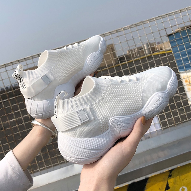 Giày sneaker nữ phong cách Hàn Quốc hình bít tất 3 màu trắng, hồng, đen TOPSHOES Size 36- 40