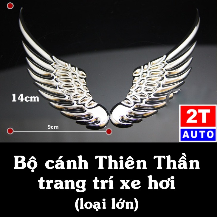 Bộ 2 Logo 3D Cánh Chim Thiên Thần Kim Loại Trang Trí xe hơi ô tô- Loại lớn 14cm:   SKU:209