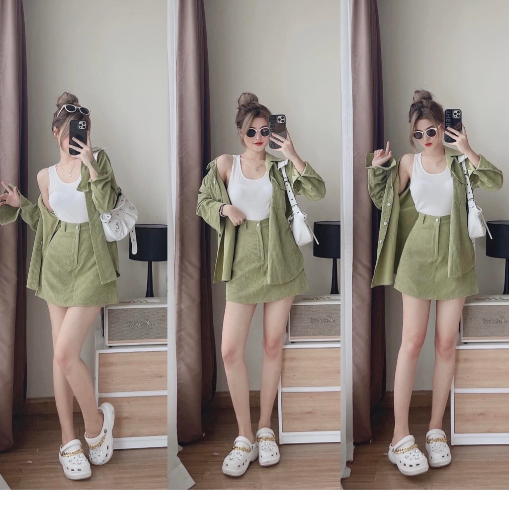 Set bộ đồ nữ áo khoác mix chân váy cùng tone màu xinh xắn( không kèm lót) dành cho các nàng thích năng động, trẻ trung