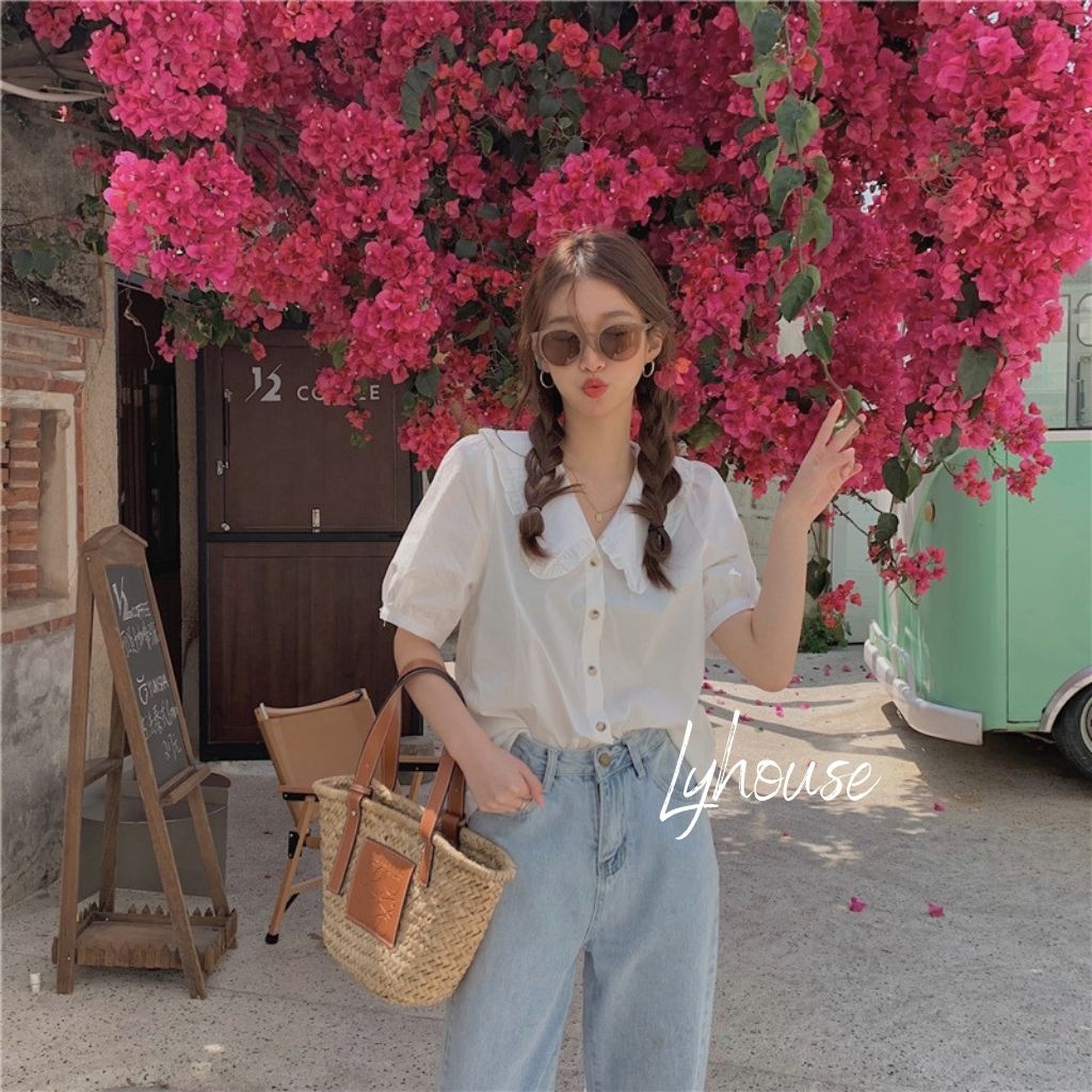 Áo sơ mi nữ form rộng cổ bèo Kiểu Màu Trắng đẹp ngắn tay ulzzang vintage hàn quốc cao cấp