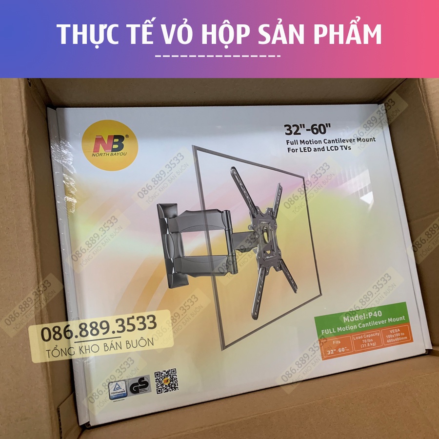 Giá treo tivi NB P40 32 - 60 inch - Khung Treo Tivi Xoay góc đa năng - Chính Hãng NorthBayou