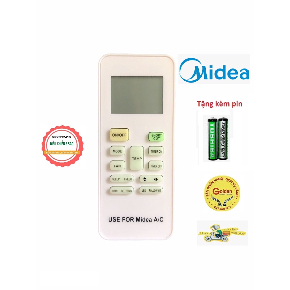 Điều khiển điều hòa Midea RG52B/BGE  loại tốt thay thế điều khiển zin theo máy - Tặng kèm pin chính hãng