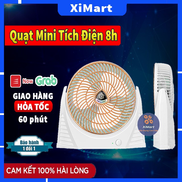 Quạt Tích Điện Mini Để Bàn PIN 2000mA Dùng 8 Giờ 3 Chế Độ Gió Mạnh Mẽ - Quạt Mini Sạc USB Tích Điện - XiMart