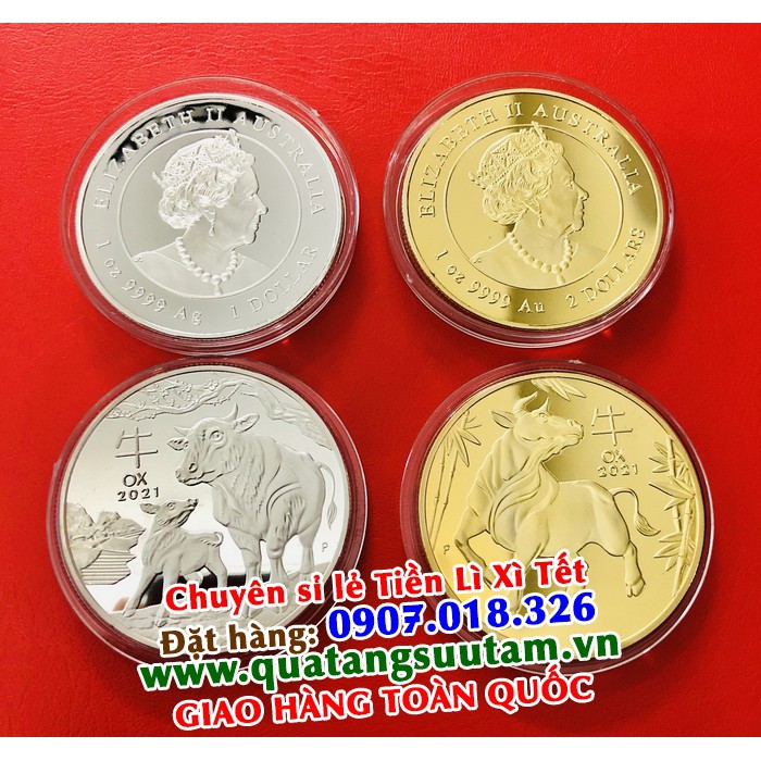 Cặp Đồng Tiền Xu Con Trâu Úc Mạ Vàng Bạc đi kèm túi nhung chữ PHÚC Lì Xì Tết 2021 | BigBuy360 - bigbuy360.vn