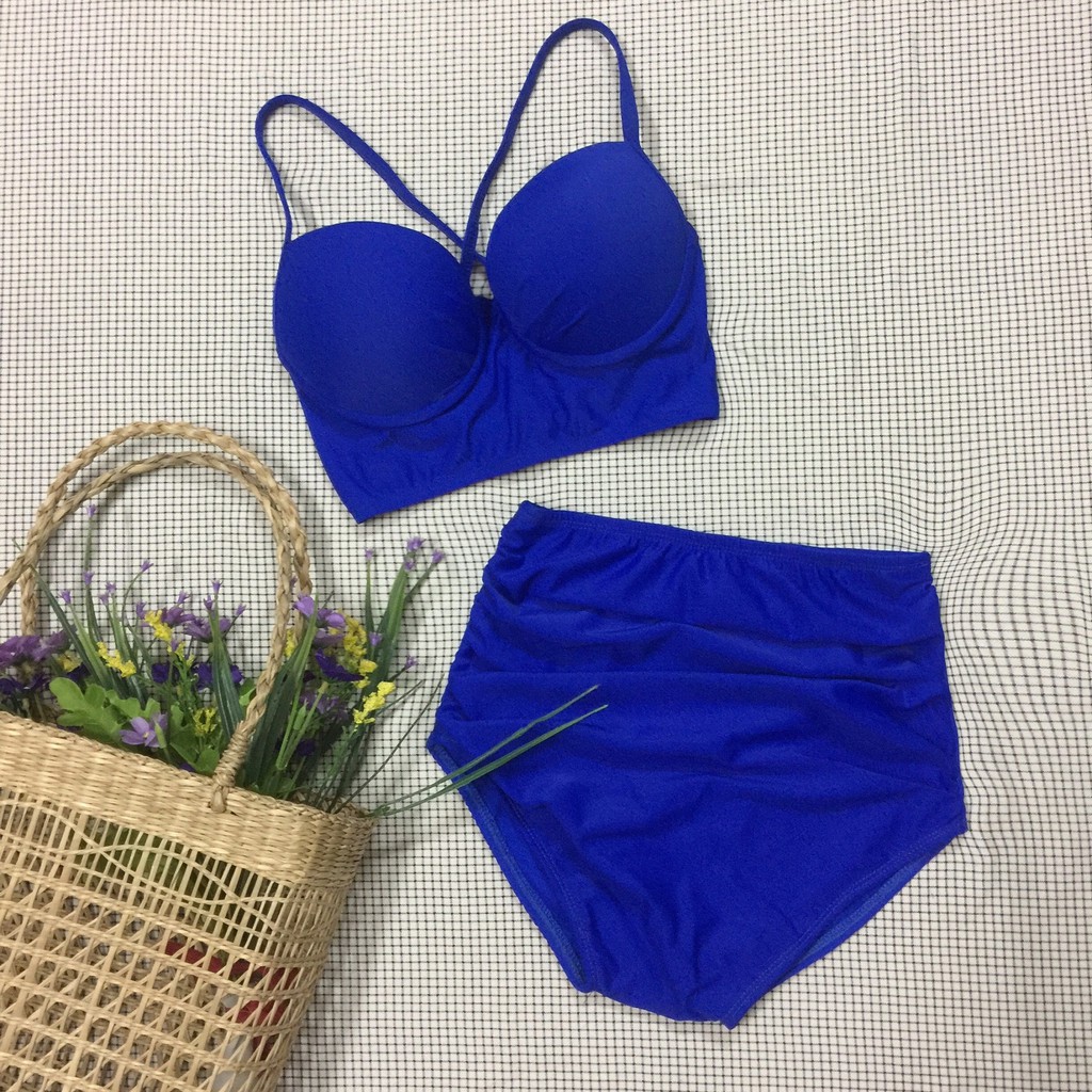 Set đồ bơi nữ rời họa tiết hoa lá áo gọng nâng đẩy ngực quần cạp cao che bụng G08