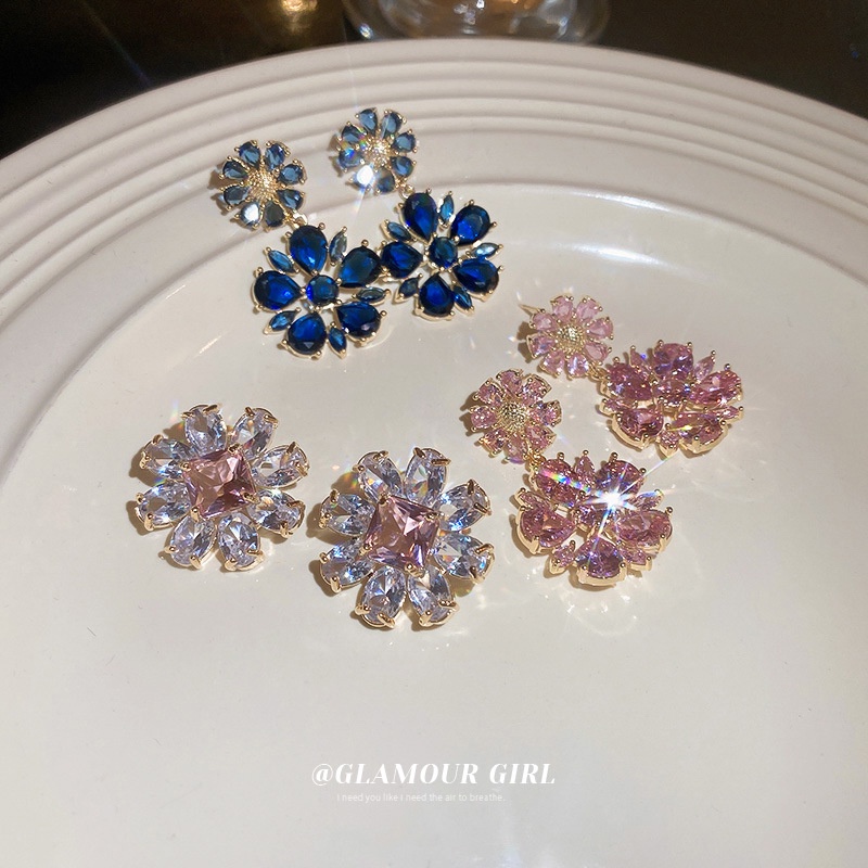 Bông Tai Mạ Bạc Hình Hoa Đính Đá Zircon Phong Cách Hàn Quốc Sang Trọng Thời Trang Cho Nữ