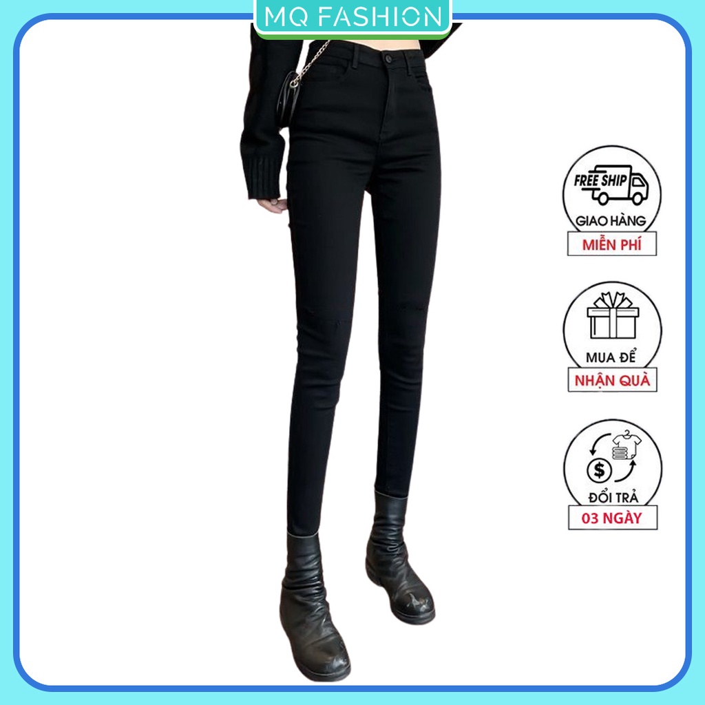 Quần jean Nữ ôm skinny co giãn thoải mái Đen trơn và Rách gối MQ Fashion