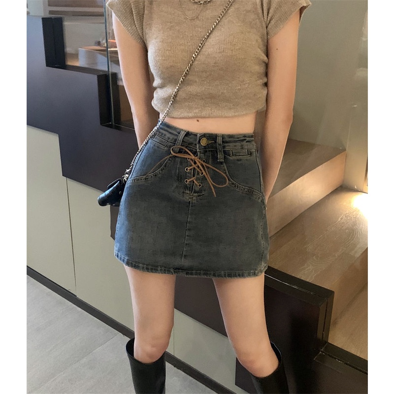 COZOKC COZOK Quần jean giả váy COZOK dáng ôm buộc dây dễ phối đồ kiểu dáng thời trang