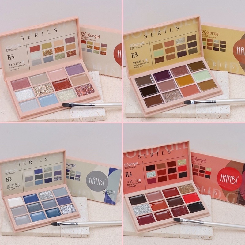 Sơn gel kem hanbi bảng 12 ô ,chất siêu đặc mướt ( tặng kèm cọ )
