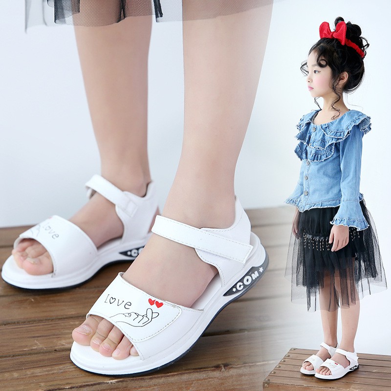 Sandal bé gái da PU mềm có quai dán dép sandal bé gái đi mềm êm chân