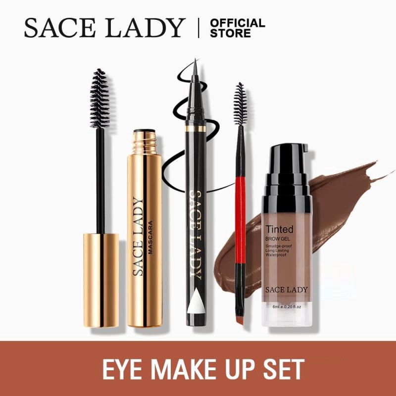 Bộ 4 mỹ phẩm trang điểm mắt SACE LADY gồm bút kẻ mắt + gel lông mày + mascara chống thấm nước kèm cọ | BigBuy360 - bigbuy360.vn