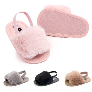 Giày sandal lông xù chống trượt cho thời trang cho bé gái