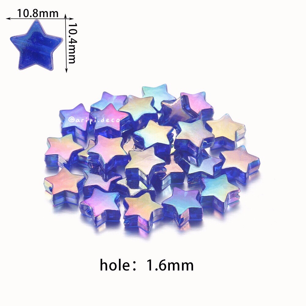 Charm, hạt nhựa sao hologram xỏ lỗ 2 đầu cực quang A21/ Nguyên liệu làm vòng tay