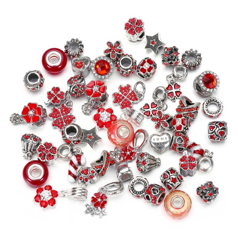 Bộ 50 Hạt Xỏ Lỗ Lớn Bằng Kim Loại Phong Cách Châu Âu Dùng Làm Trang Sức DIY