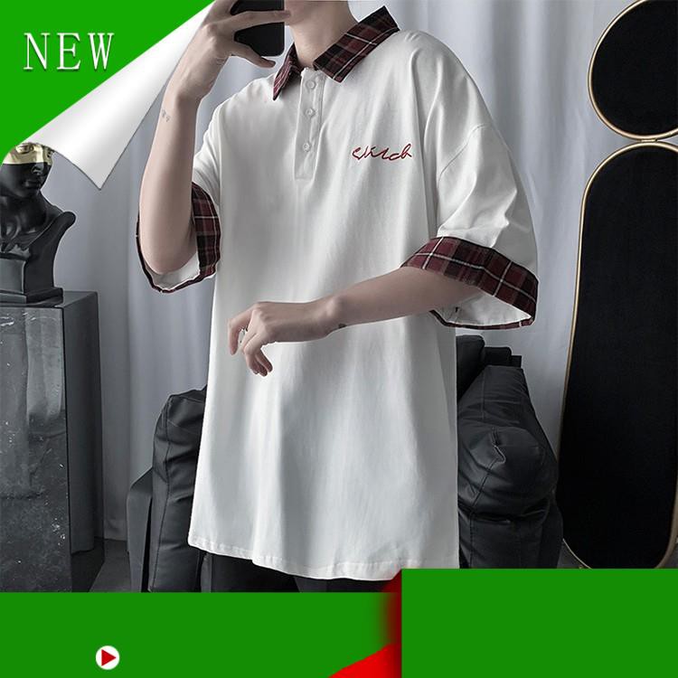 Áo thun Polo họa tiết viền caro cá tính cho Nam và nữ, chữ thêu tinh tế chất Cotton thoáng mát,Basic |new arrival 2021|