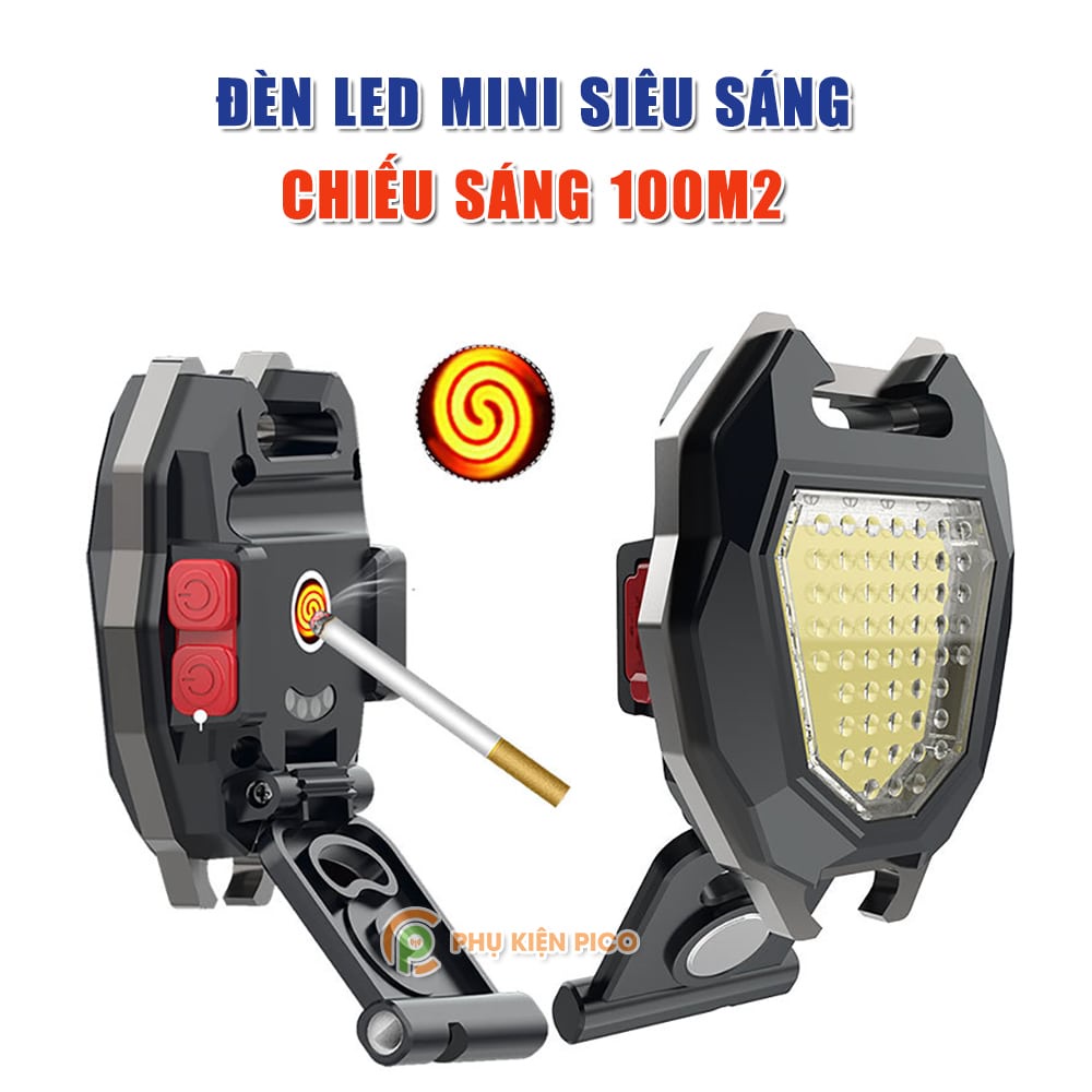 Đèn LED COB Mini siêu sáng có bật lửa Pin sạc USB - Bật lửa Móc Khóa đèn pin mini led đa năng