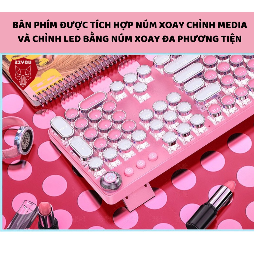 Bàn phím cơ gaming có dây ZIYOU T900 màu hồng cực xinh, có LED RGB 10 chế độ khác nhau, cho máy tính, PC, Latop