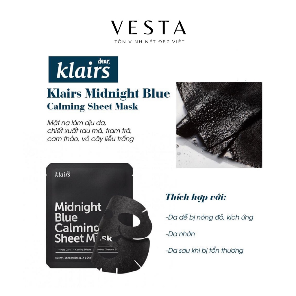 Mặt Nạ Dear Klairs Midnight Blue Calming Sheet Mask 25ml Làm Dịu Phục Hồi Da