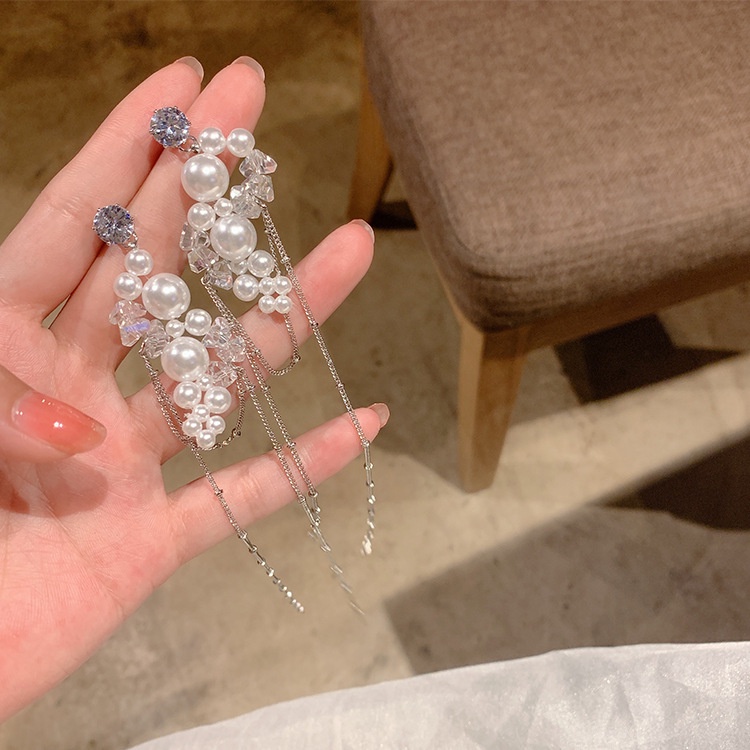 Bông Tai Dáng Dài Phối Tua Rua Đính Ngọc Trai Thời Trang Cổ Điển Phong Cách Hàn Quốc Cho Nữ 2022