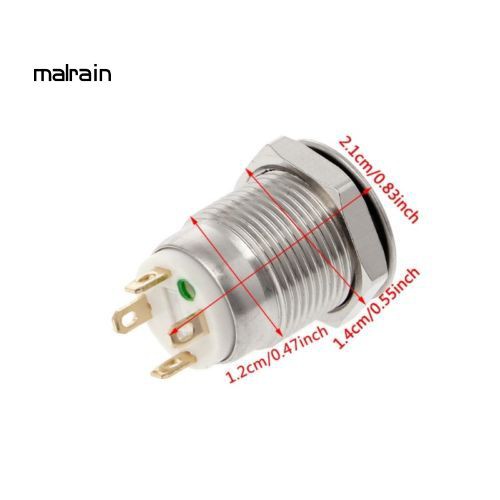 Công Tắc Nút Nhấn Bằng Kim Loại Có Đèn Led 12mm 3a / 220v Dc Cho Tàu Thuyền