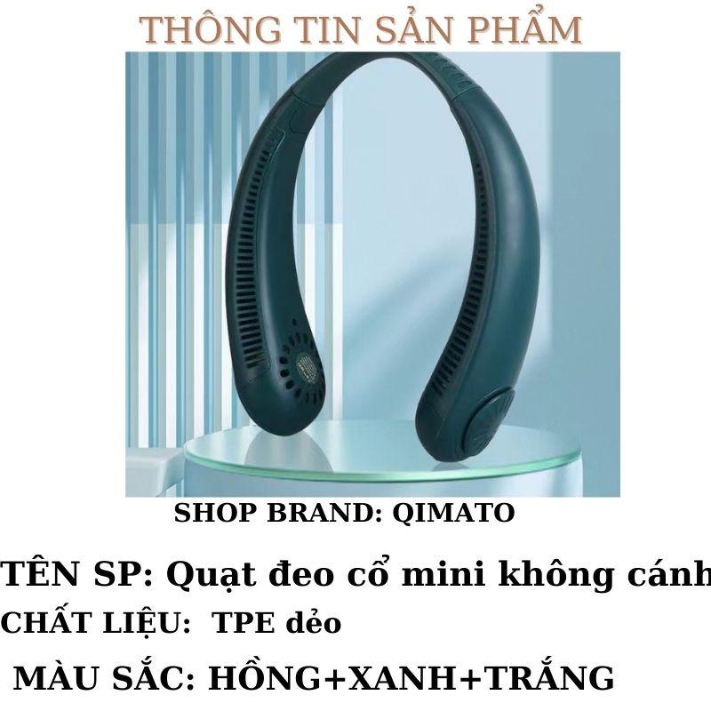 Quạt đeo cổ mini không cánh tích điện thổi 360 độ có 3 chế độ gió pin sạc thông minh dáng thể thao - Phụ kiện ATI