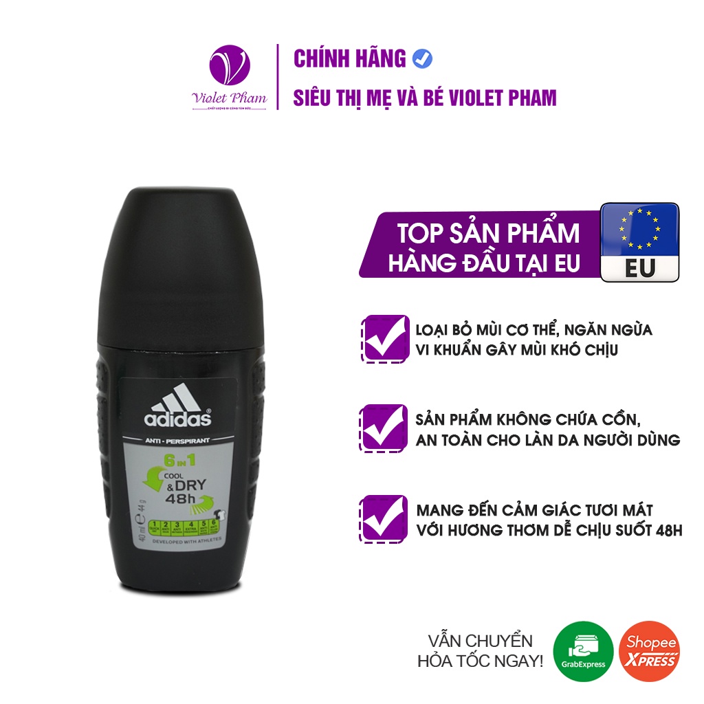 Lăn Khử Mùi Nam Ngăn Mồ Hôi Adidas 6 in 1 40ml