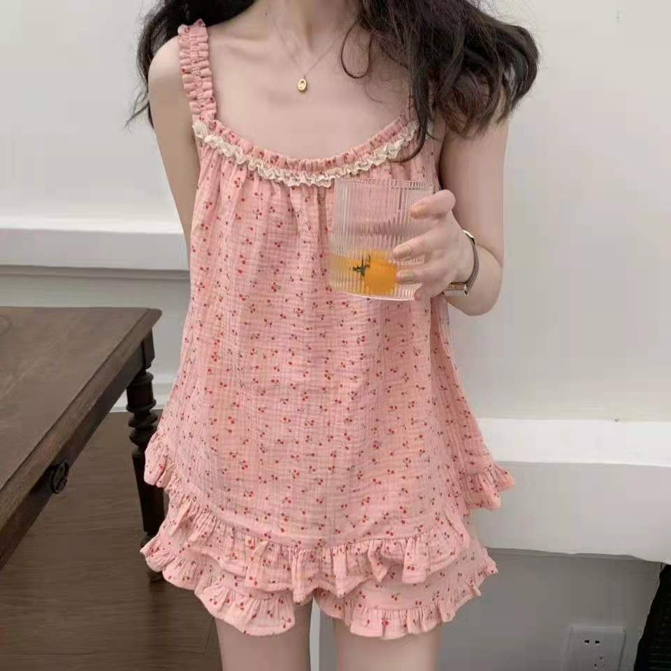 Bộ Đồ Ngủ Họa Tiết Quả Cherry Dễ Thương Thời Trang Mùa Hè Cho Nữ