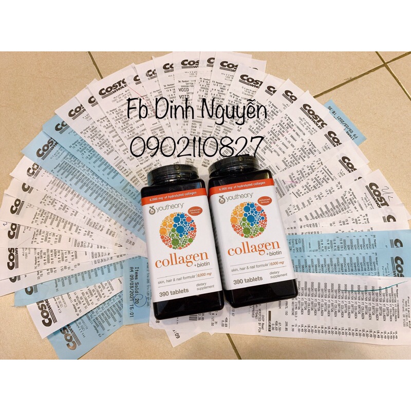 Collagen + Biotin đẹp da tóc  Collagen Youtheory Advanced Type 1,2&3 390 viên