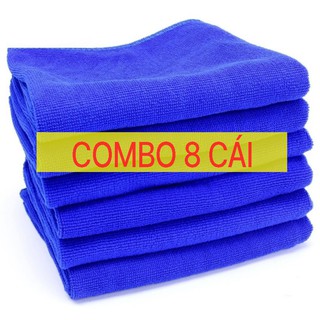 COMBO 8 khăn lau microfiber xanh dương microfiber ngậm nước cho ô tô, xe hơi loại tốt 8B7849