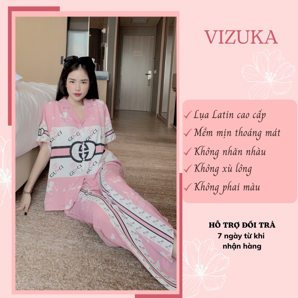 Đồ bộ nữ lụa thiết kế dễ thương cộc tay quần dài VIZUKA CD37