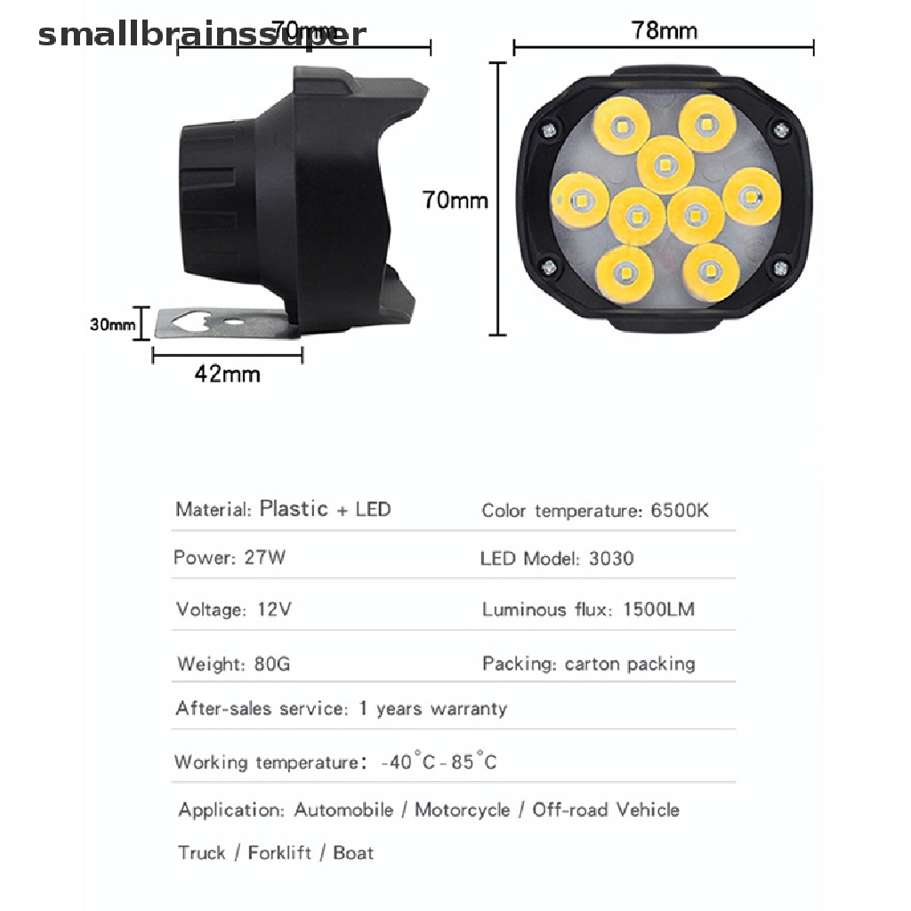 Đèn Pha Led 9 Bóng DC 9V-85V / 12V 15W 1500LM Có Công Tắc Dành Cho Xe Mô Tô
