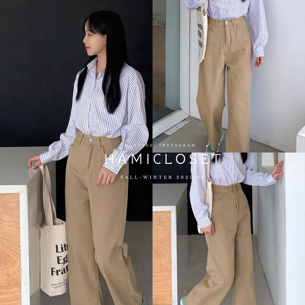 Quần suông kaki jeans ống rộng lưng cao dáng Culottes xuông rách gấu phong cách hàn quốc 6817