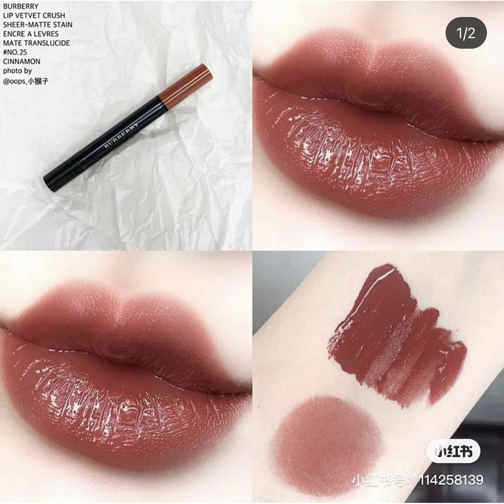 SON MÔI BURBERRY VELVET CRUSH MÀU 16 COPPER PINK, 25 CINNAMON