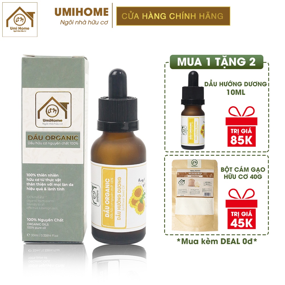 Dầu Hướng Dương giảm bã nhờn, giúp liền sẹo trẻ hoá da hữu cơ UMIHOME nguyên chất | Sunflower oil 100% Organic 10ML