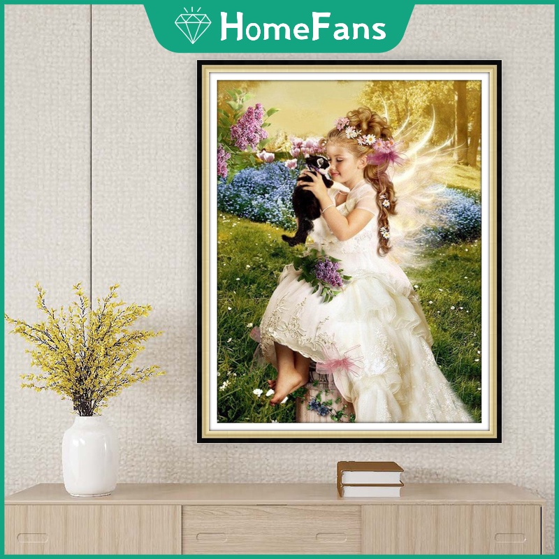 Bộ Tranh Đính Đá 5D Tự Làm Hình Cô Gái Và Mèo 40x50cm Trang Trí Nhà Cửa
