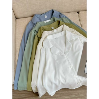Áo sơ mi cổ vest chất lụa hàn dài tay