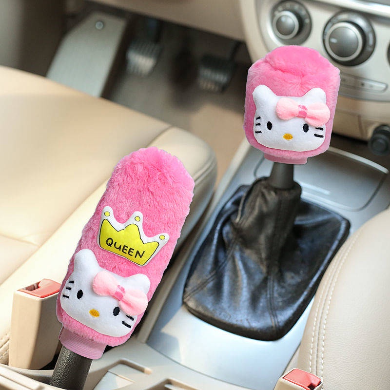 Car Handbrake Sleeve Shift Knob Cover Cute Soft Plush Car Interior Decoration Armrest Gloves Hanging Gear Lever Cover Universal Female jh1Q