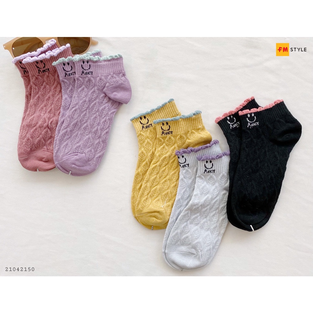 Tất nữ cổ ngắn Fm Style,  phong cách cute 21052147 đi màu, hoạ tiết ngẫu nhiên